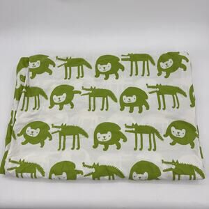 IKEA Twin Size Duvet Cover Green White Animals Reversible Discontinued Cotton